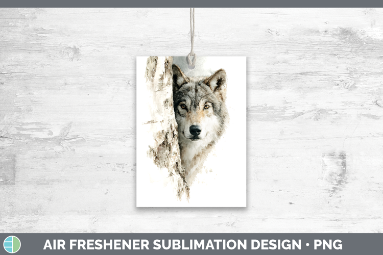 Wolf Woodland Tree Peek Air Freshener Sublimation Design
