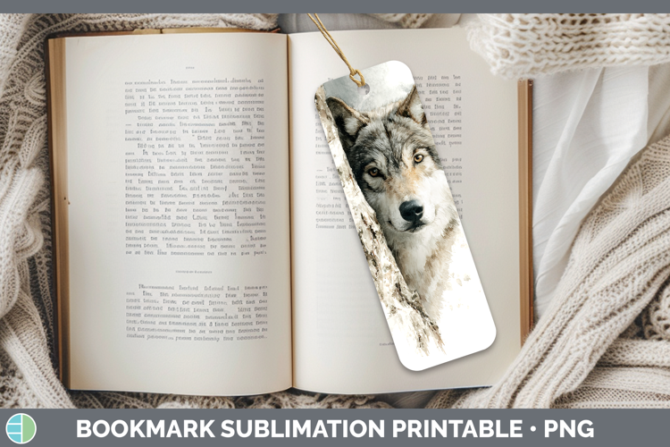 Wolf Woodland Tree Peek Bookmark Sublimation Design