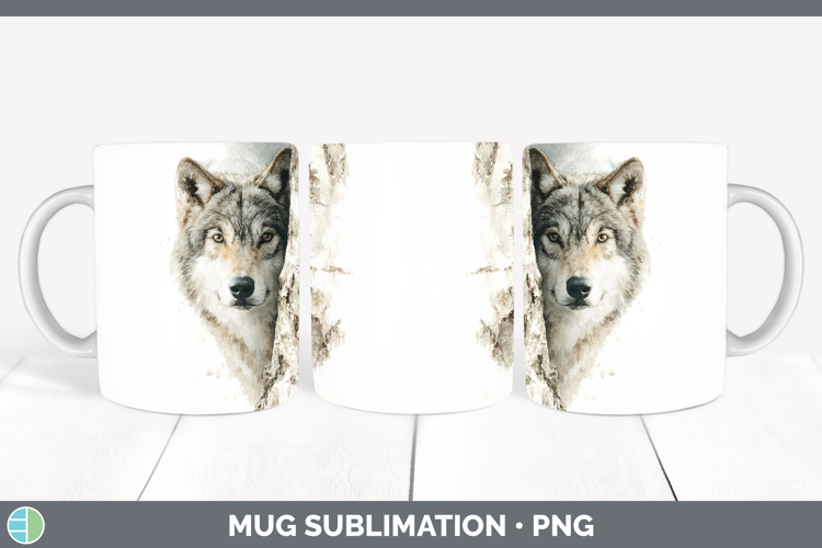 Wolf Woodland Tree Peek Mug Wrap Sublimation Design