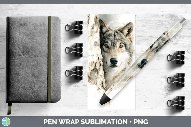 Wolf Woodland Tree Peek Pen Wrap Sublimation Design