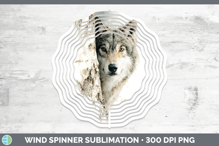 Wolf Woodland Tree Peek Wind Spinner Sublimation Design