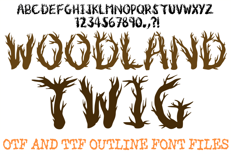 Woodland Twig ABC Font Typeface Trees Forest Alphabet OTF