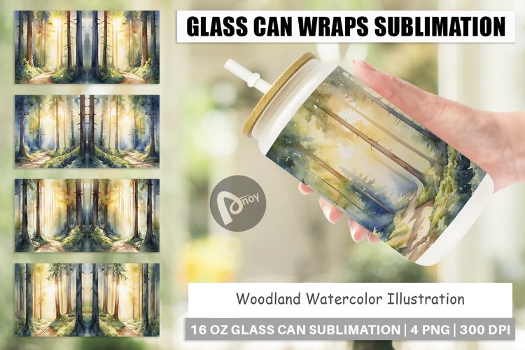 Glass Can Wraps Woodland Watercolor