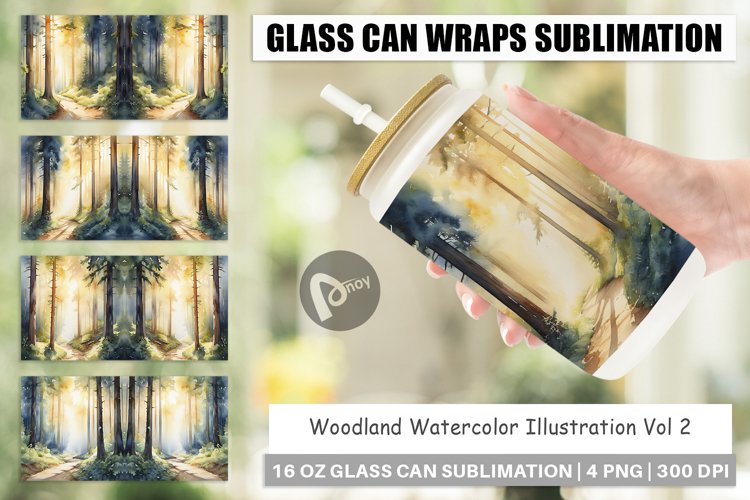 Glass Can Wraps Woodland Watercolor
