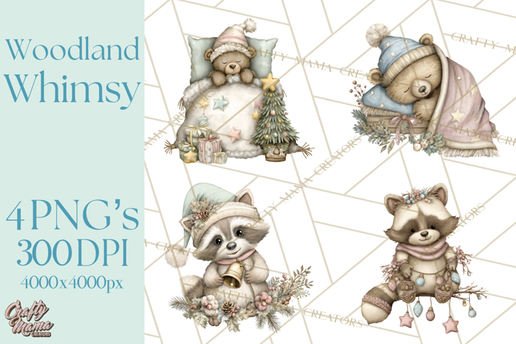 Pastel Woodland Christmas Animal Clipart PNG