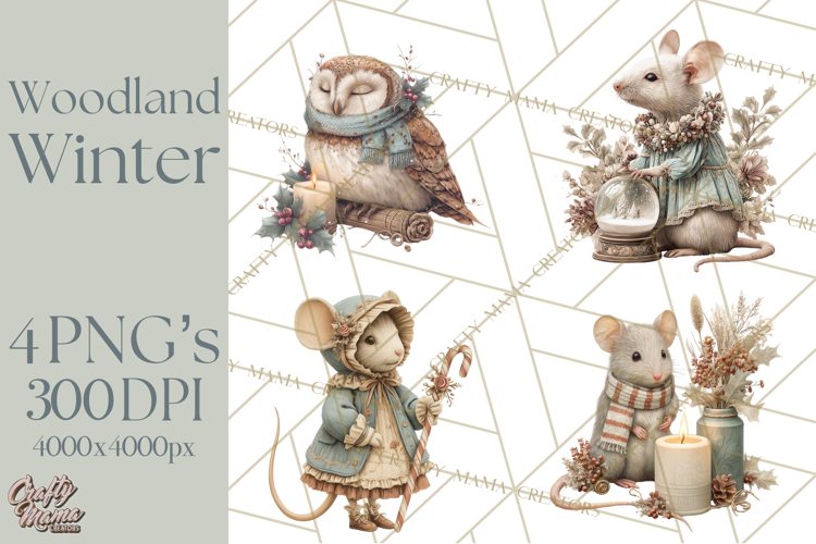Muted Woodland Winter Animals PNG, Watercolor Forest Clipart