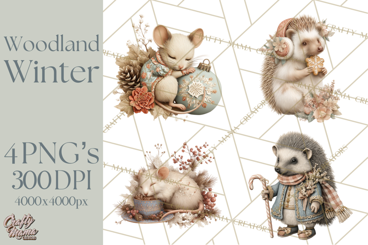 Muted Woodland Winter Animals PNG, Watercolor Forest Clipart
