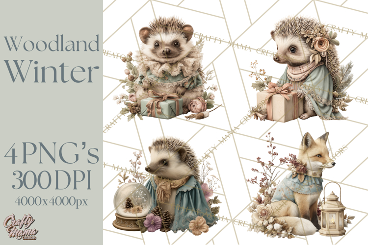 Muted Woodland Winter Animals PNG, Watercolor Forest Clipart