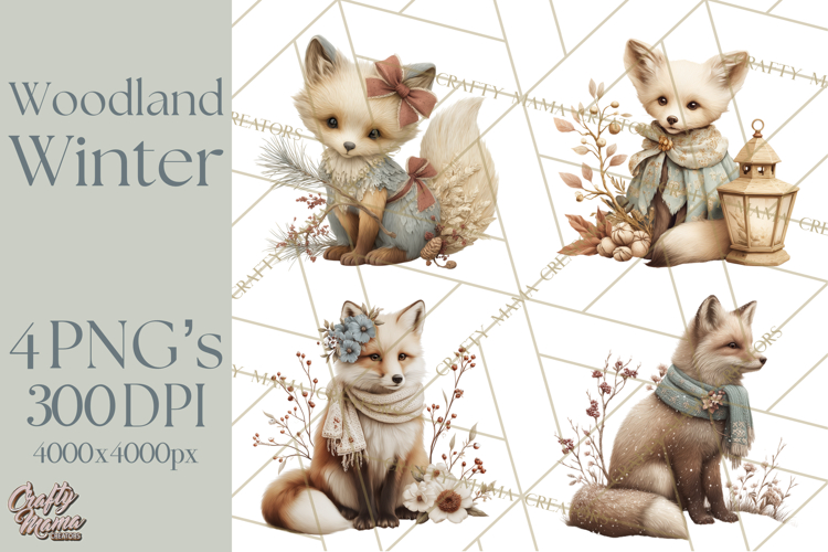 Muted Woodland Winter Animals PNG, Watercolor Forest Clipart