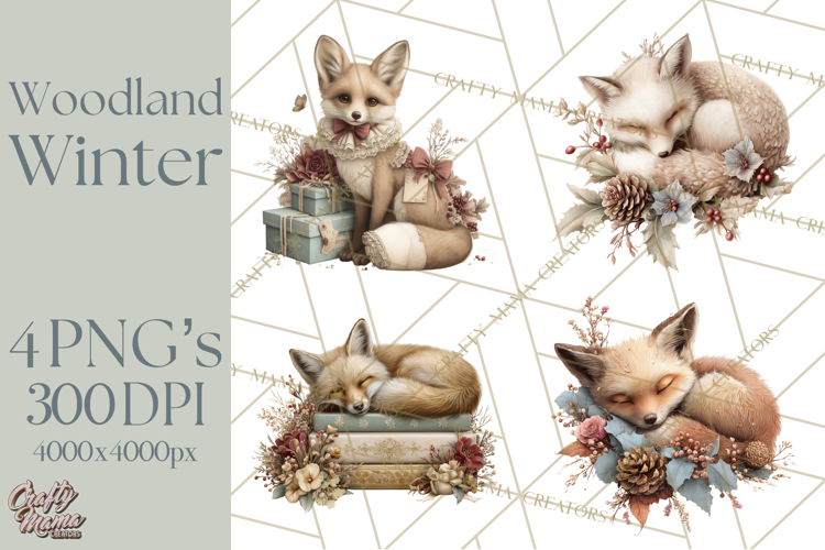 Muted Woodland Winter Animals PNG, Watercolor Forest Clipart