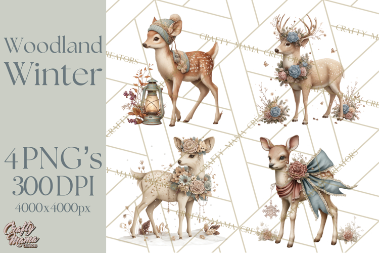Muted Woodland Winter Animals PNG, Watercolor Forest Clipart