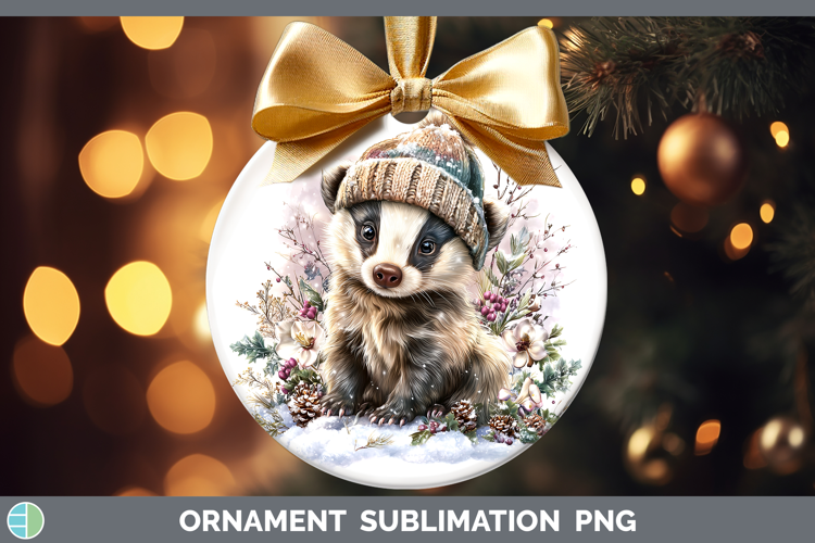 Badger Woodland Winter Knit Hat Ornament Sublimation Design
