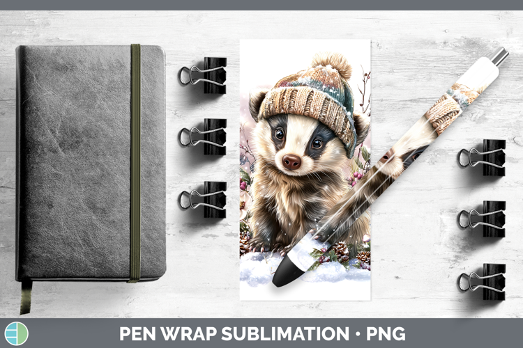 Badger Woodland Winter Knit Hat Pen Wrap Sublimation Design