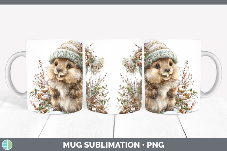 Beaver Woodland Winter Knit Hat Mug Wrap Sublimation Design