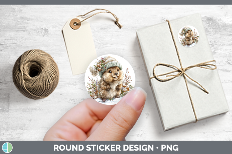 Beaver Woodland Winter Knit Hat Stickers Design