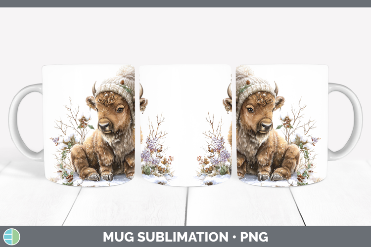 Bison Woodland Winter Knit Hat Mug Wrap Sublimation Design