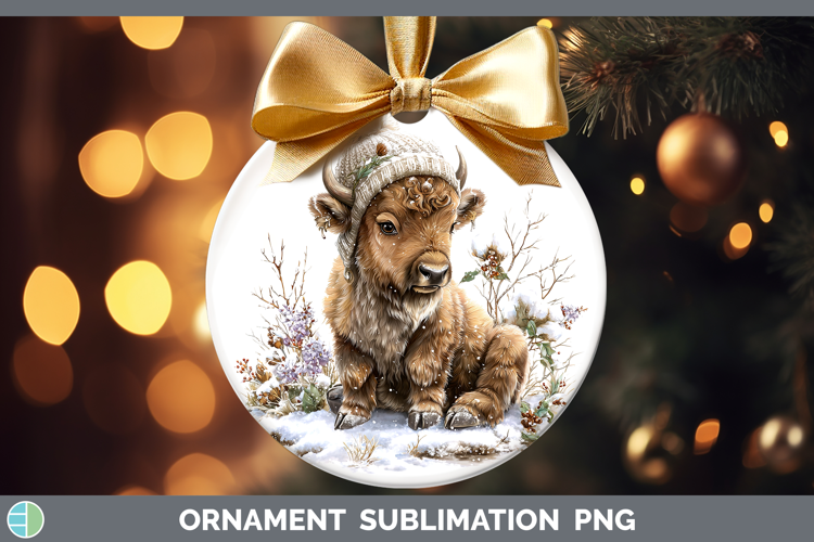 Bison Woodland Winter Knit Hat Ornament Sublimation Design