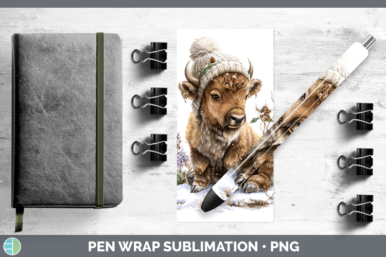 Bison Woodland Winter Knit Hat Pen Wrap Sublimation Design