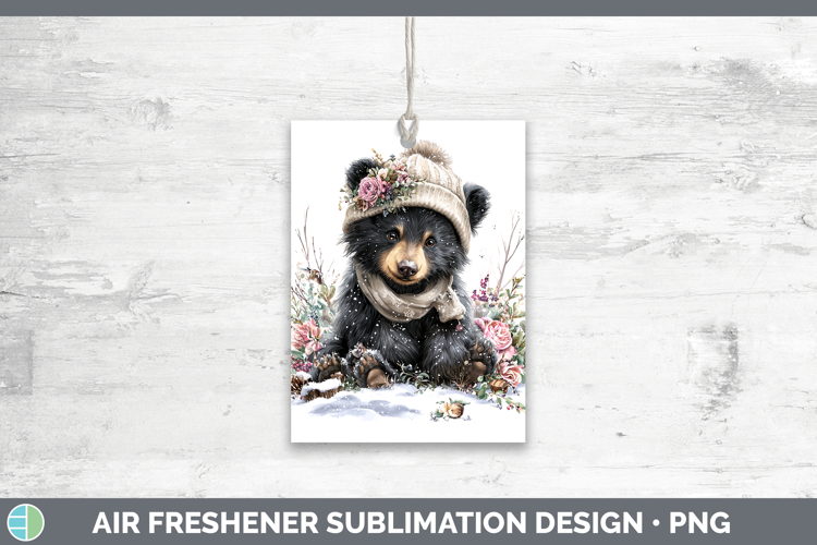 Black Bear Woodland Winter Knit Hat Air Freshener Sublimatio