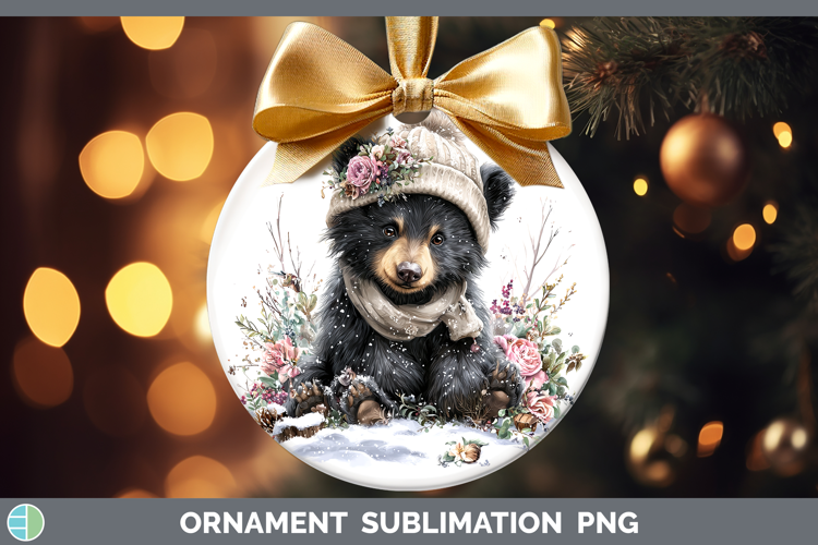 Black Bear Woodland Winter Knit Hat Ornament Sublimation Des