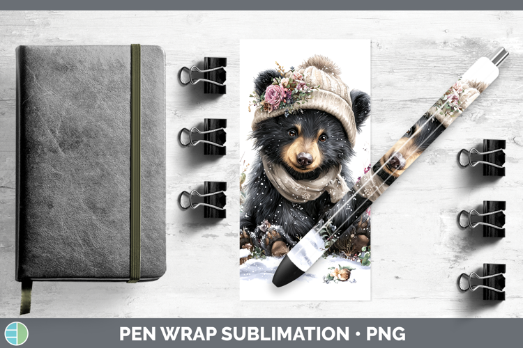 Black Bear Woodland Winter Knit Hat Pen Wrap Sublimation Des