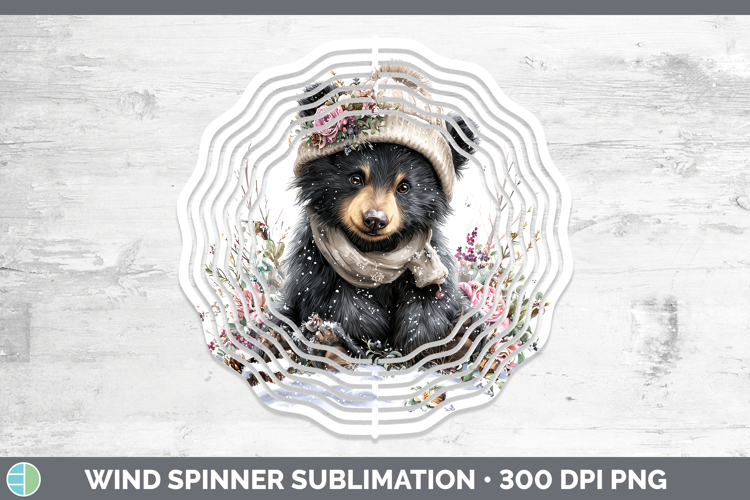 Black Bear Woodland Winter Knit Hat Wind Spinner Sublimation