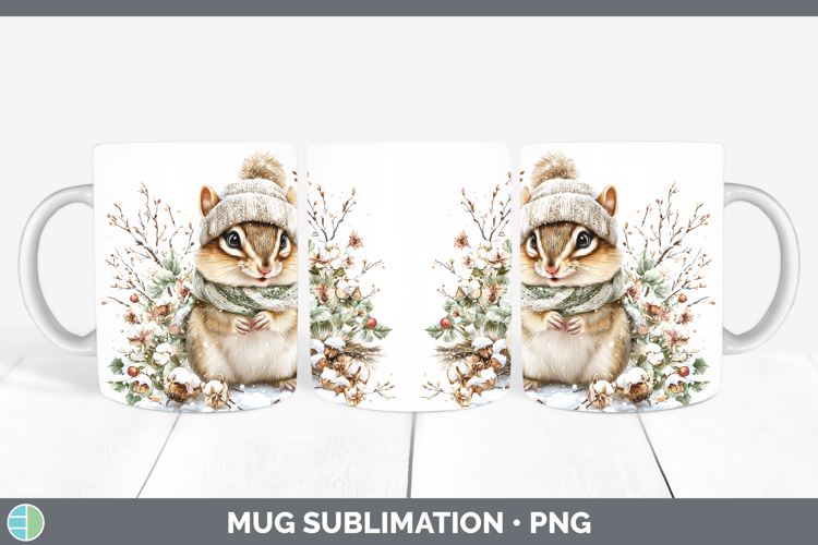 Chipmunk Woodland Winter Knit Hat Mug Wrap Sublimation Desig