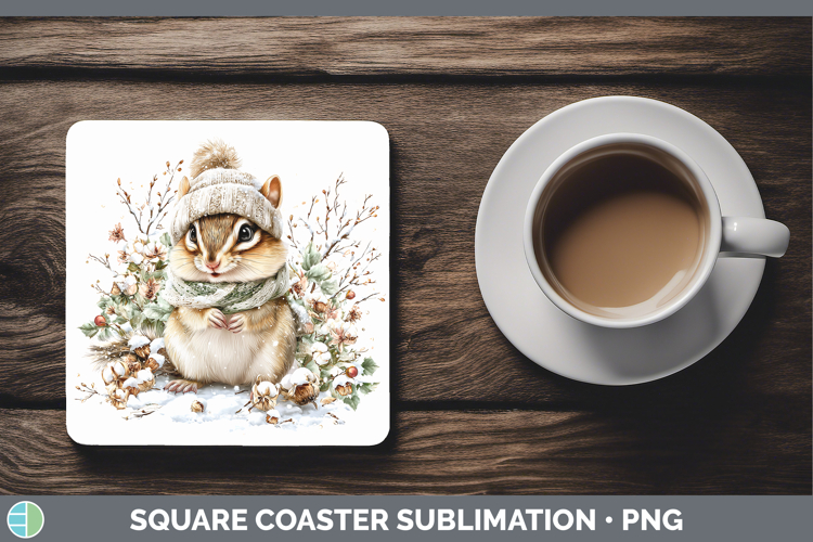 Chipmunk Woodland Winter Knit Hat Square Coaster Sublimation