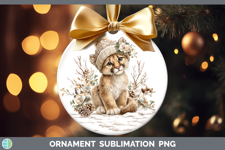 Cougar Woodland Winter Knit Hat Ornament Sublimation Design