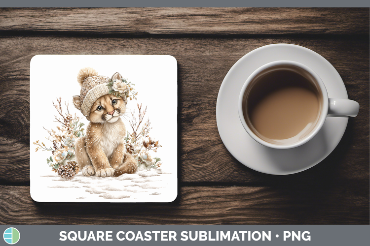 Cougar Woodland Winter Knit Hat Square Coaster Sublimation D