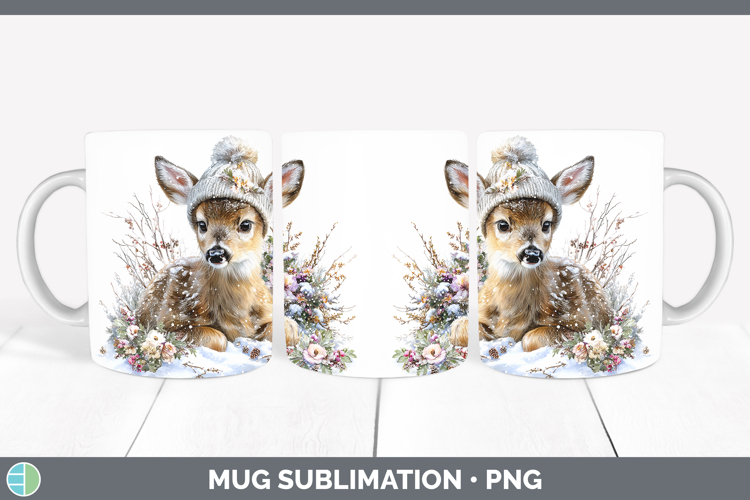 Deer Woodland Winter Knit Hat Mug Wrap Sublimation Design