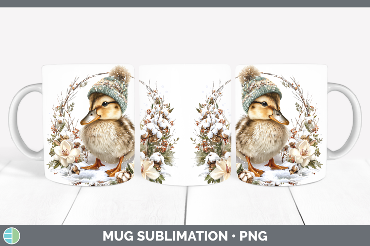 Duck Woodland Winter Knit Hat Mug Wrap Sublimation Design