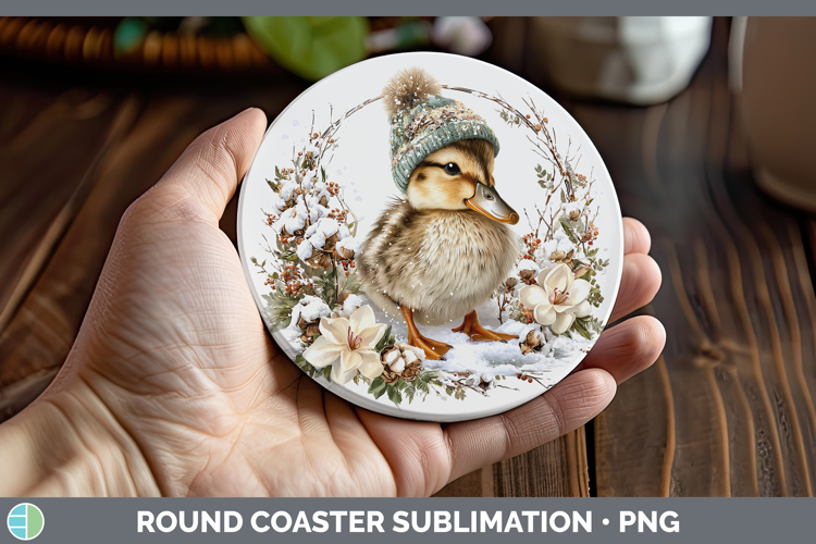 Duck Woodland Winter Knit Hat Round Coaster Sublimation Desi