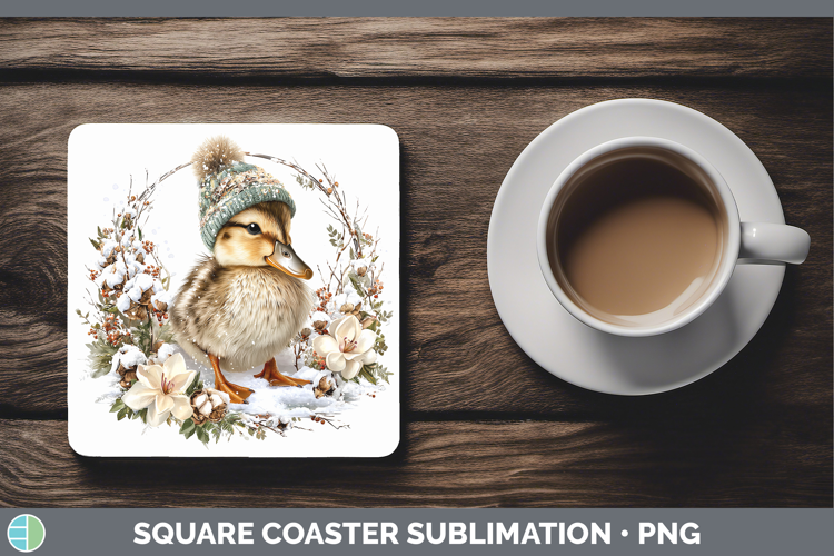 Duck Woodland Winter Knit Hat Square Coaster Sublimation Des