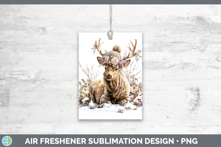 Elk Woodland Winter Knit Hat Air Freshener Sublimation Desig