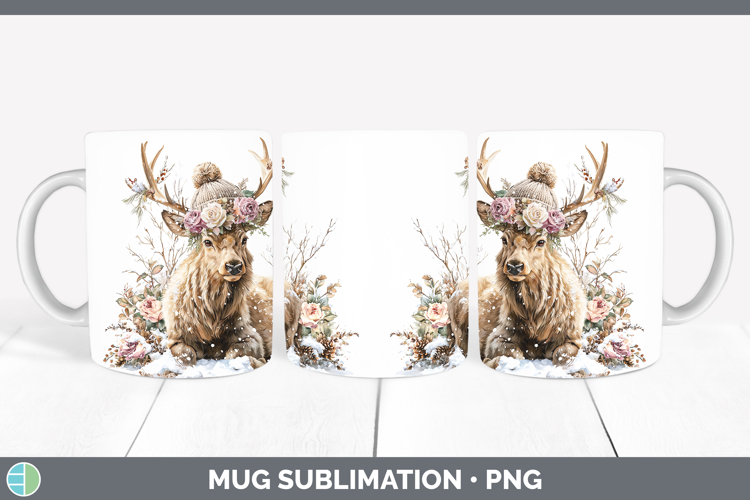 Elk Woodland Winter Knit Hat Mug Wrap Sublimation Design
