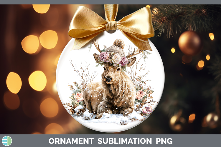 Elk Woodland Winter Knit Hat Ornament Sublimation Design
