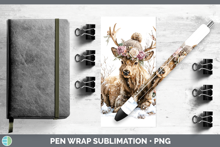 Elk Woodland Winter Knit Hat Pen Wrap Sublimation Design