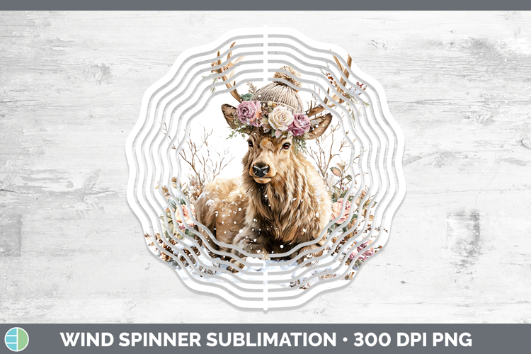 Elk Woodland Winter Knit Hat Wind Spinner Sublimation Design