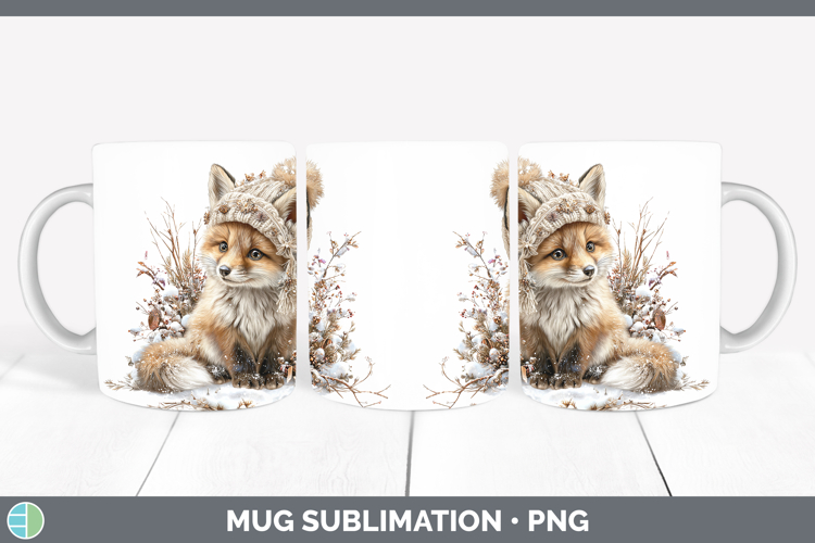 Fox Woodland Winter Knit Hat Mug Wrap Sublimation Design