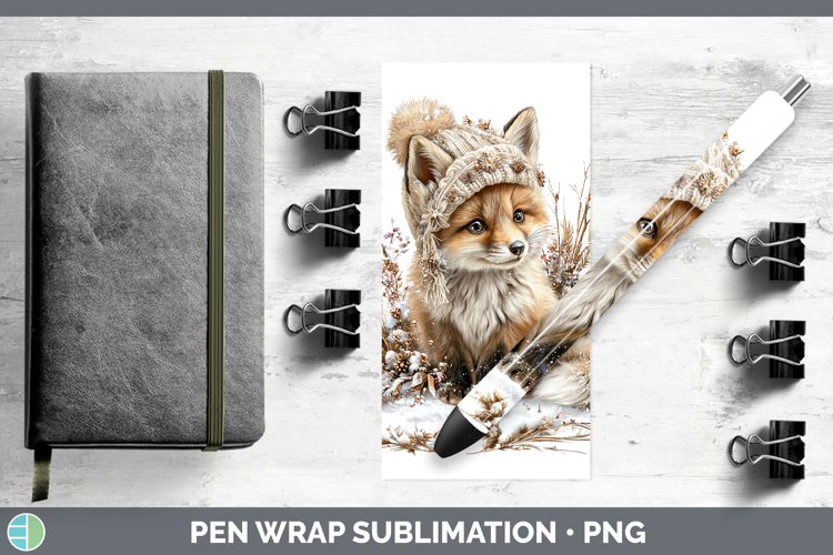 Fox Woodland Winter Knit Hat Pen Wrap Sublimation Design