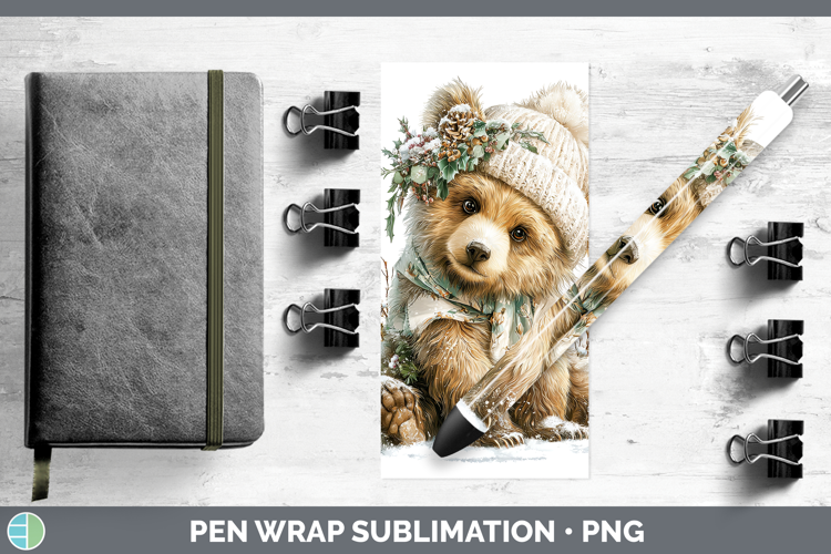 Grizzly Bear Woodland Winter Knit Hat Pen Wrap Sublimation D