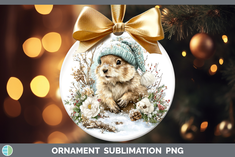 Groundhog Woodland Winter Knit Hat Ornament Sublimation Desi