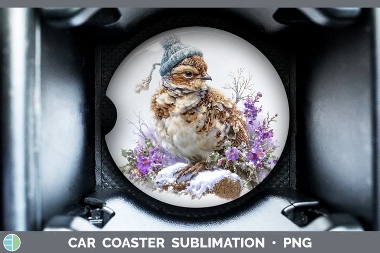 Grouse Woodland Winter Knit Hat Car Coaster Sublimation Desi