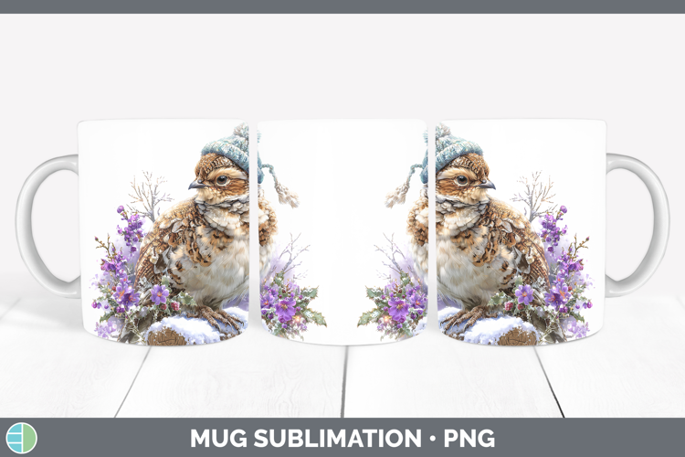 Grouse Woodland Winter Knit Hat Mug Wrap Sublimation Design