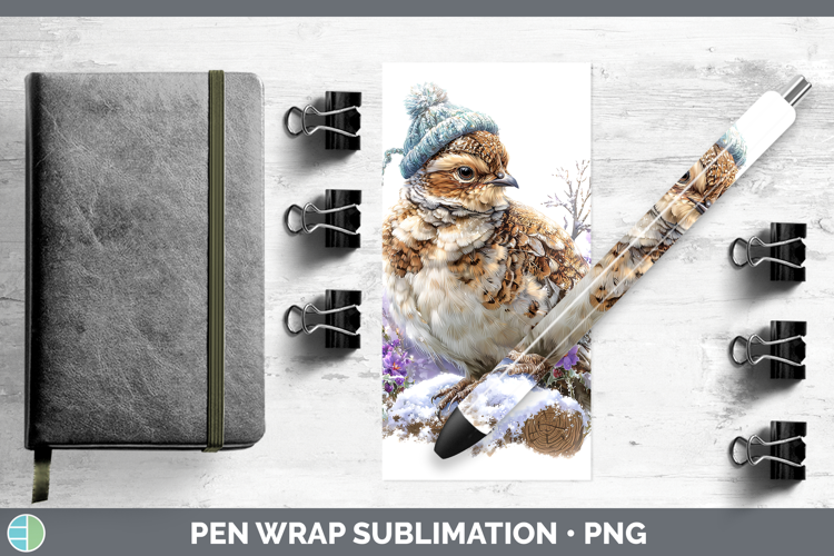 Grouse Woodland Winter Knit Hat Pen Wrap Sublimation Design