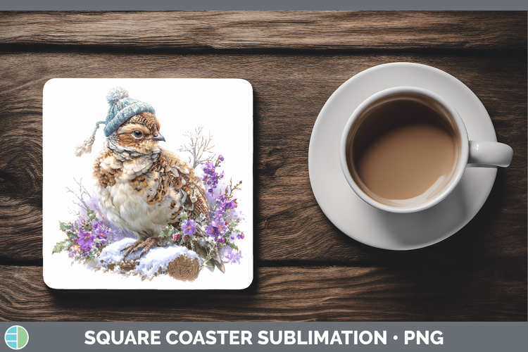 Grouse Woodland Winter Knit Hat Square Coaster Sublimation D