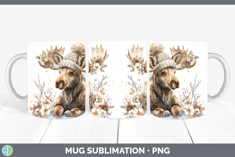Moose Woodland Winter Knit Hat Mug Wrap Sublimation Design