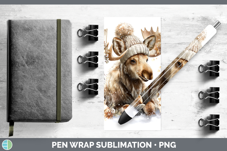 Moose Woodland Winter Knit Hat Pen Wrap Sublimation Design
