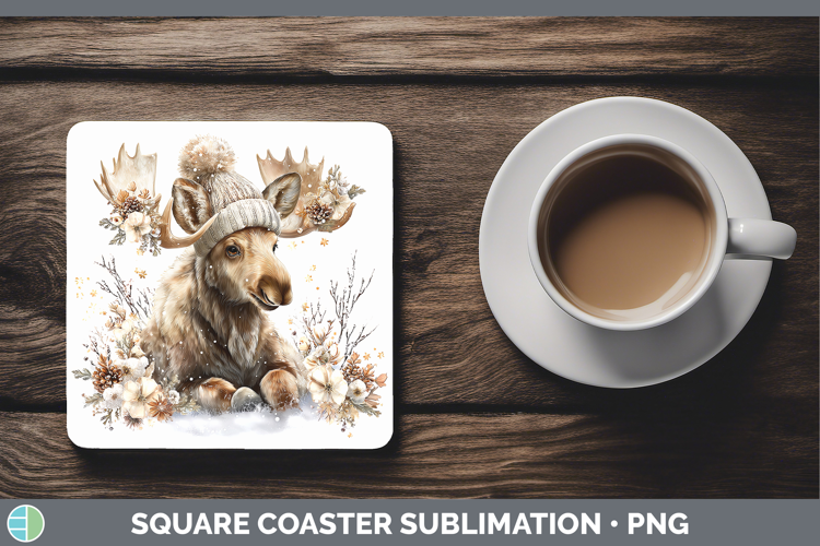 Moose Woodland Winter Knit Hat Square Coaster Sublimation De